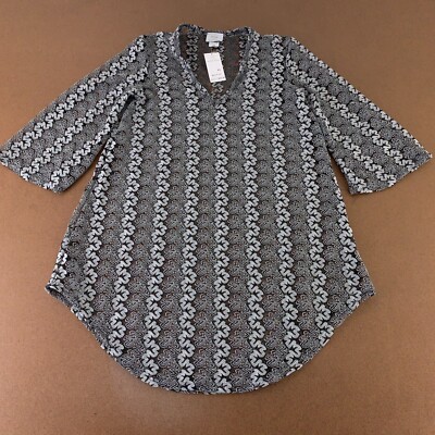 Elif by Jordan Taylor Women's XS Jacquard Flame V Neck Bell Sleeve Tunic NWT