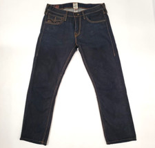 True Religion Ricky Mens Jeans 34x31 Straight Fit USA Made Blue Thick Stitch
