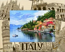 Italy Collage Laser Engraved Wood Picture Frame Landscape (8 x 10) 