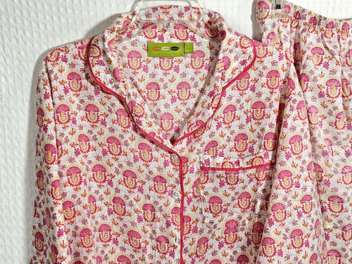 Rock Flower Paper 100% Cotton Print 2-Piece Night Shirt & Pant Set Size Large - Picture 4 of 9