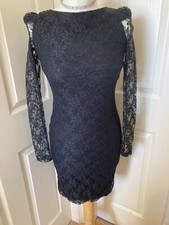 RIVER ISLAND Black Lace Dress UK 8 XS Womens Semi Sheer Sexy Floral Short Fitted