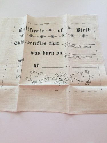 Crewel Embroidery Needlework Kit Birth Certificate Craft Thread Needle Fabric - Picture 2 of 5