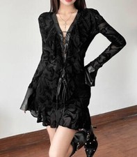 Sexy Women Mesh Long Sleeve V neck Slim Fit banquet Cocktail Short mini Dress