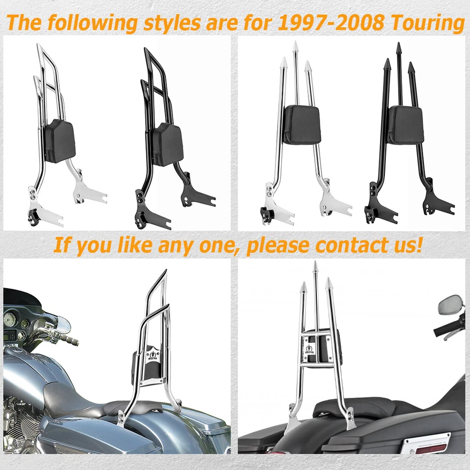 Dual Sharp-Corners Backrest Sissy Bar For Harley Electra Glide Road King 1997-08 - Image 2 of 4