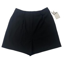 NWT 1. State Rich Black Pleated High Waisted Shorts 10 Polyester Blend Stretch