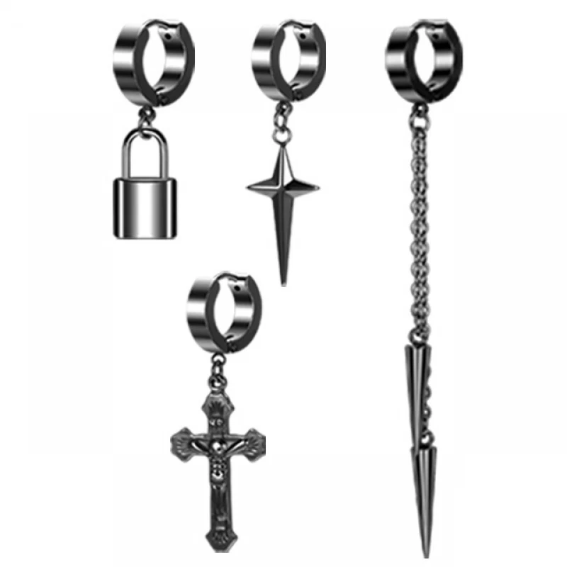 Pendiente de aro de acero inoxidable 18/20G gótico rock punk cruz pendiente joyería Foto 4 de 4