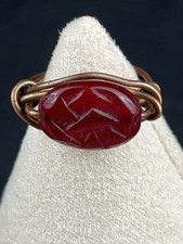 Handmade Copper Wire Wrap Ring Red Glass Stone