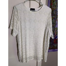 Maggie Barnes 1X White Lace Tunic Top Made in USA Plus Size Boho Blouse