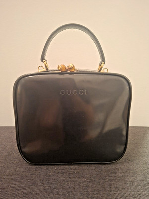 Vintage Gucci Bamboo Vanity Bag Black Patent Leather