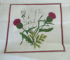 Thistles Flowers and Leaves Painted Needlepoint Canvas from Willow's End 13"x13"