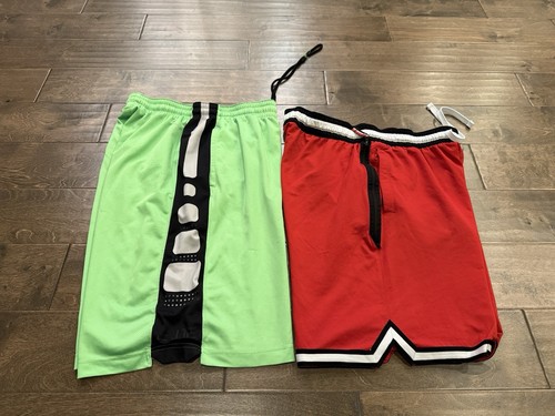 Lot Of 2 Nike Red Neon Green Athletic Basketball Shorts Mixed Bundled Size L - Picture 3 of 6