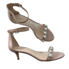 Nine West Women’s 9 M Lipstick Natural Leather Faux Pearl Ankle Strap Heels 2994