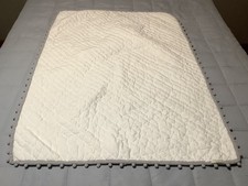 Pottery Barn Kids Baby POM POM Organic QUILT Blanket Toddler White Gray