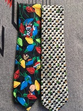 VINTAGE 90s Men's Looney Tunes Neck Ties lot Christmas Taz Bugs Bunny 3.75