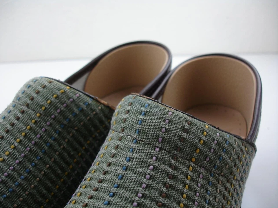 Mujer 9.5 10 40 Dansko Lona Profesional Zuecos Texturizados Verde Zapatos Sin Cordones Trabajo Tejido Foto 4 de 4