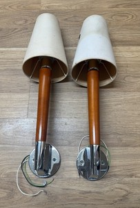 Vintage Taller Uno Wall sconces Lamps 0551 23” tall Wood Stems / w Chrome Base