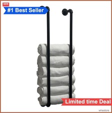 Industrial Pipe Towel Rack Wall Mounted Black Galvanized Steel 36 Inch Vertical