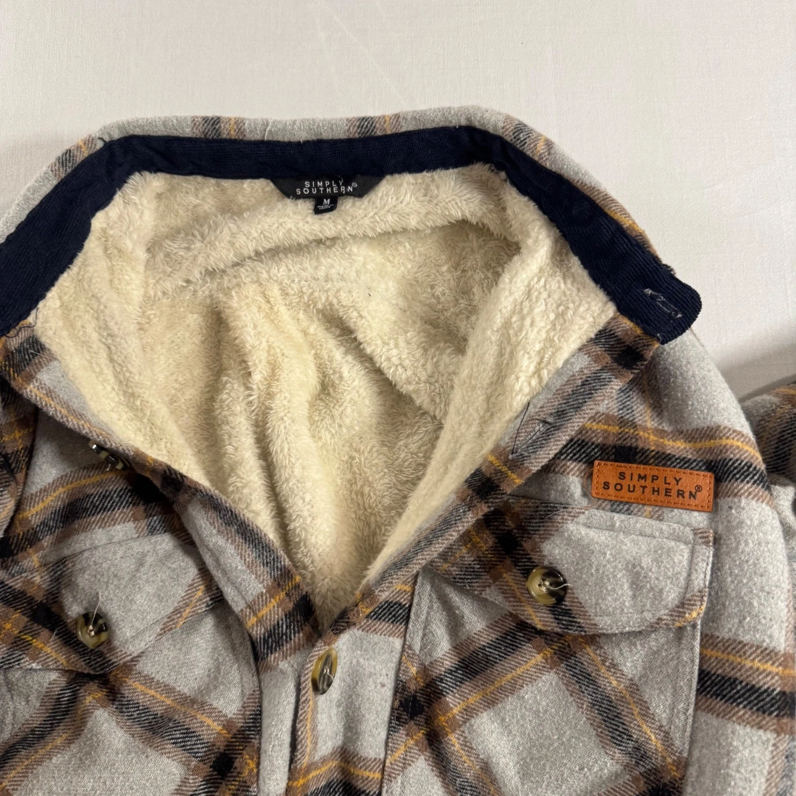 Simply Southern Shirt Jacket Mens M Gray Plaid Sherpa Lined Flannel Button Up - product detail image 7