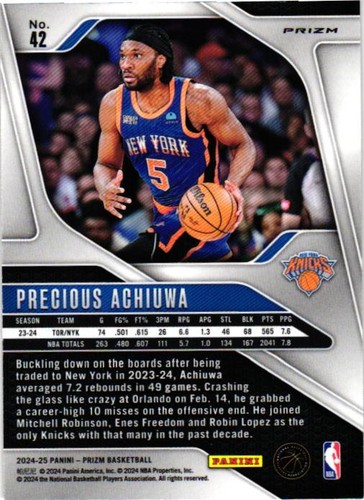 2024-25 Panini Prizm #42 Precious Achiuwa Prizms Argento - Foto 2 di 2