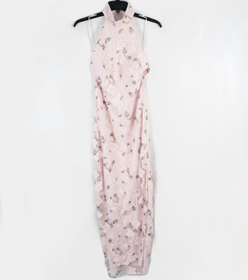 Rotate Flower Beaded Halter-Neck Maxi Dress In Lilac Ash Comb Women's Size US 6