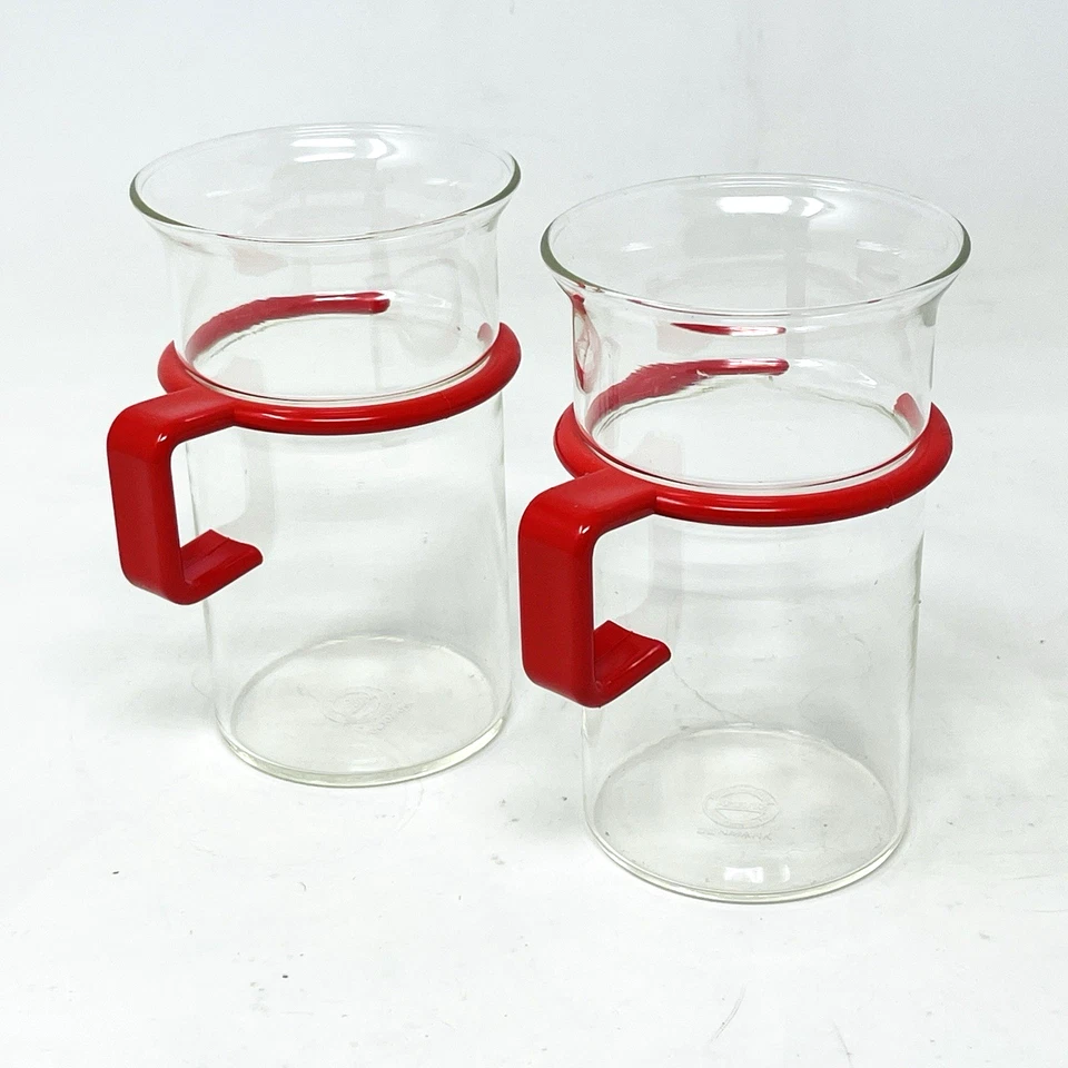 Juego de 2 tazas de té de café de vidrio Bodum rojo acrílico vintage retro Dinamarca moderno Foto 2 de 4