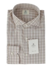 500 Luigi Borrelli Light Brown Plaid Cotton Shirt - Slim - LB38269