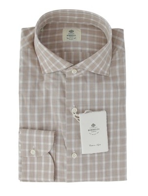 Luigi Borrelli Licht Brown Kariert Baumwollhemd - Slim - (LB38269)
