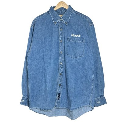 Vintage 90s Denim Jean Long Sleeve Employee Shirt Men M Quest Intel Computers