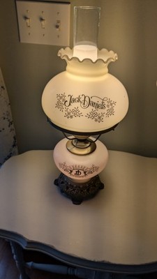 HTF VINTAGE Jack Daniels Hurricane Parlor Lamp Gold Lettering 3 Way Switch 17''