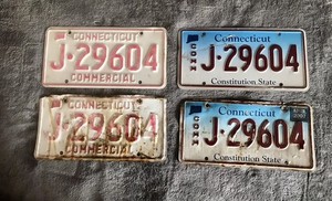 Set 4 Vintage Connecticut License Plate Plates Gas & Oil Chevy Ford Decor Art