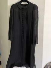 CHANEL COUTURE 22 CC BUTTON GORGEOUS ELEGANT~CAR WASH PANELS~BLACK SILK DRESS 44