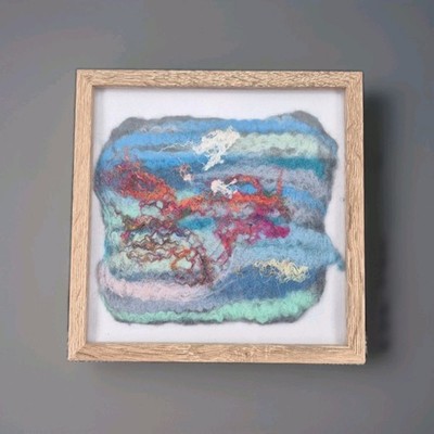 Handmade Needle Felted Abstract Textile Art Next Square Wood Effect Frame 16.5cm