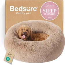 Bedsure 27" Donut Dog Bed Medium Calming Washable Plush Puppy Pet Bed