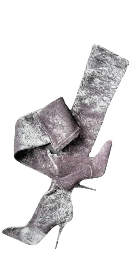 Botas de terciopelo Saint Laurent Ella 110 hasta la rodilla gris fresco, talla 41+ EE. UU. 9,5 Foto 3 de 4