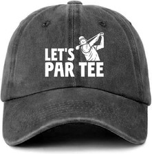 Funny Golf Distressed Washed Black Baseball Caps Let's Par Tee Pure White