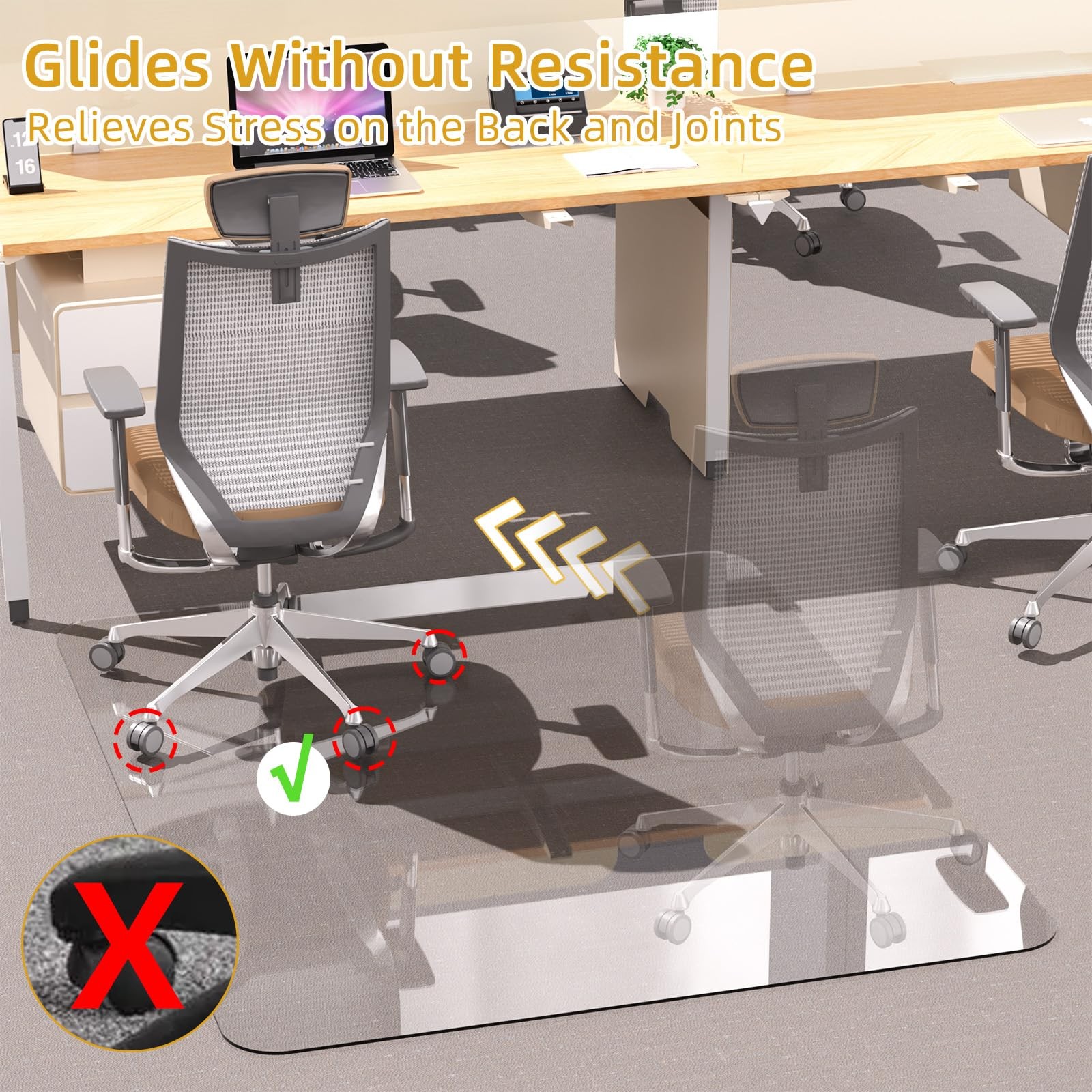 Tempered Glass Chair Mat 48" x 32",1/5" Thick for Office Desk,Rolling Chair M...
