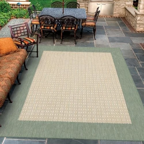  Recife Checkered Field Indoor/Outdoor Area Rug, 2'3" x 11'9", Natural-Green  - Image 3 of 4