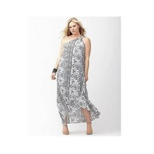 Lane Bryant Black and White Pleated Paisley One Shoulder Maxi Dress SZ 22