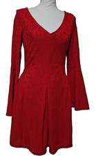 Dina Be Francescas Red Lace Lined Dress Long Bell Sleeve V-Neck Zip Back Small