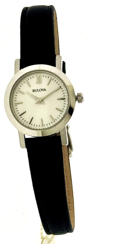 Bulova 96X127 Women's Round White Dial Black Genuine Leather Band Dress Watch