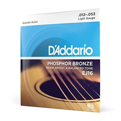 D'Addario EJ16 Phosphor Bronze Acoustic Guitar Strings, Light 12-53 Set