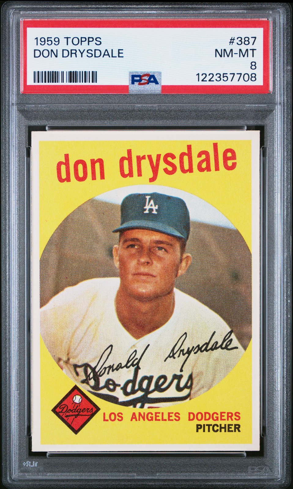 1959 TOPPS #387 DON DRYSDALE PSA 8