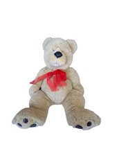 Large Tan Plush Teddy Bear w/ Red Bow  28  Soft Stuffed Animal Toy
