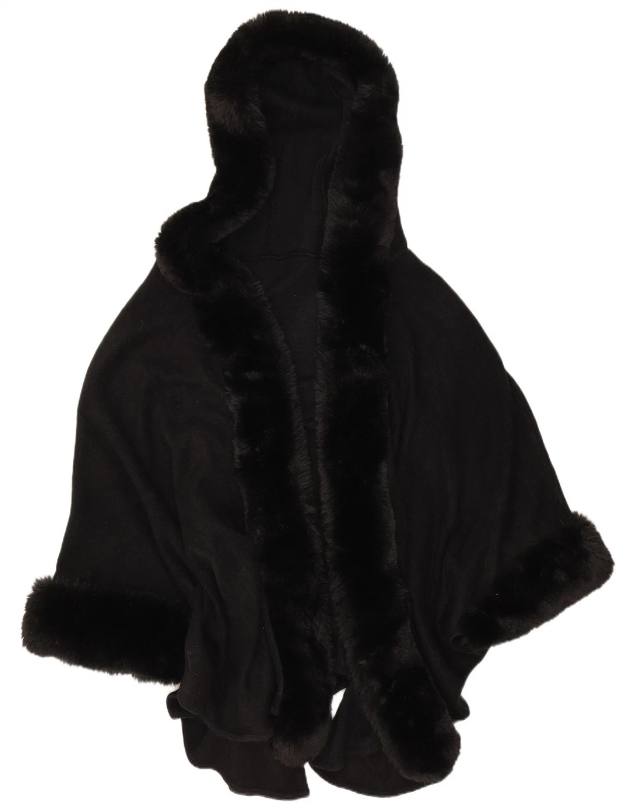 Vintage Womens Open Hooded Poncho Coat One Size Black AI04
