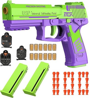 Dreamplay Shell Ejecting Toy Gun, Automatic Pull Back Action Usp-green 