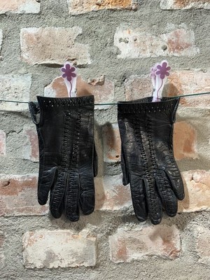 Damen Lederhandschuhe Schwarz Flechtnaht Gloves