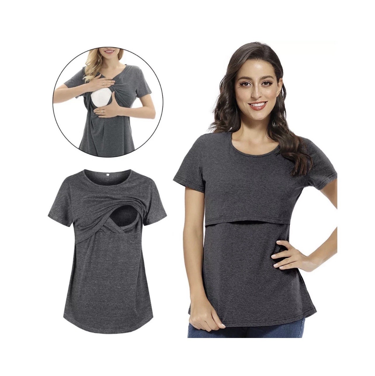 Ekouaer Nursing  Maternity Top Pack of 2 ~ Size L Black and Grey