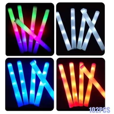 102PCS  LED Foam Sticks Light Up Wands Rally Flashing Glow Sticks For Party Rave