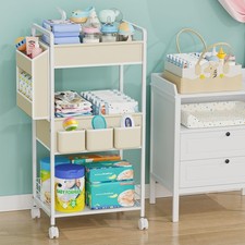 3-Tier Baby Diaper Caddy Cart with Wheels, Nursery Storage Organizer with Div...