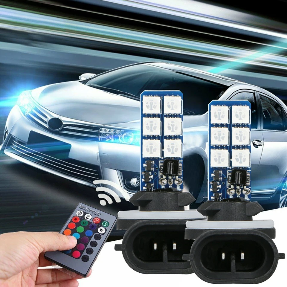 1x Car Headlights Fog Light Lamp Remote + Bulb 16 Color 881 5050 RGB LED 12 SMD - Image 4 of 4